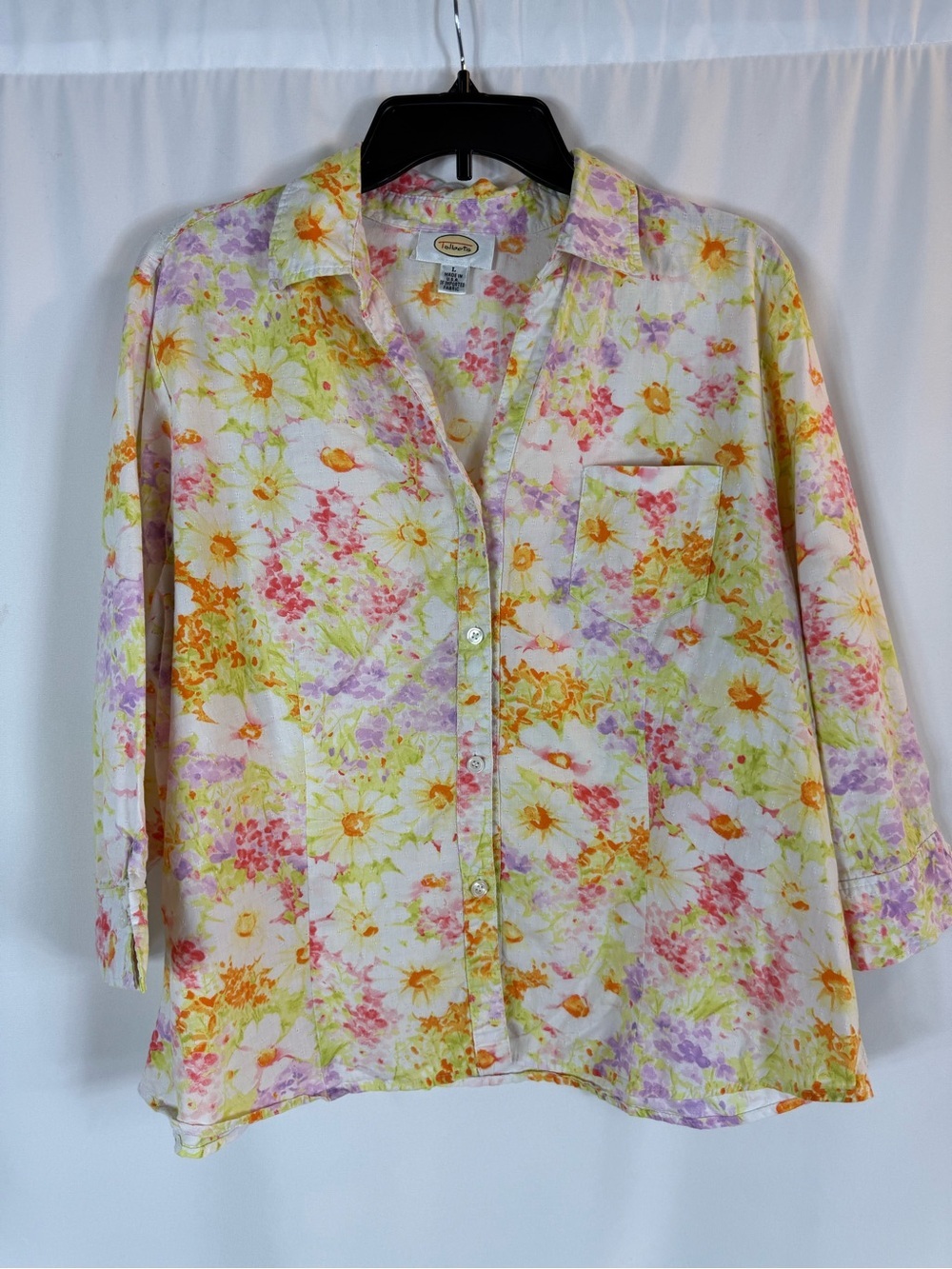 Talbots Casual Floral Button-Front Shirt - Pastel Multi size: L